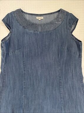 LINA TOMEI Denim Blue Cap-Sleeve Dress, size M